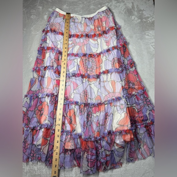 NWT Anthropologie Maeve Floral Tulle Tiered Ruffle A Line Purple Midi Skirt M - Picture 8 of 16